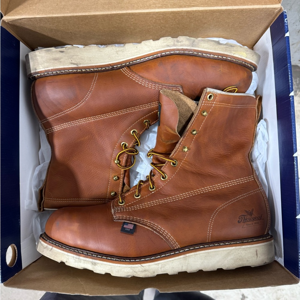 Thorogood safety toe 8” boots.